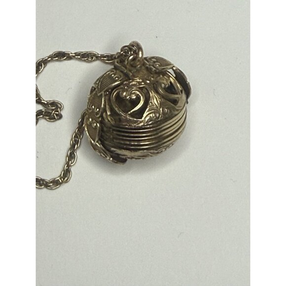 Gold Ball Locket Necklace Antique LeStage Ornate Fold Out w/ Pics Harry Potter - Picture 4 of 5